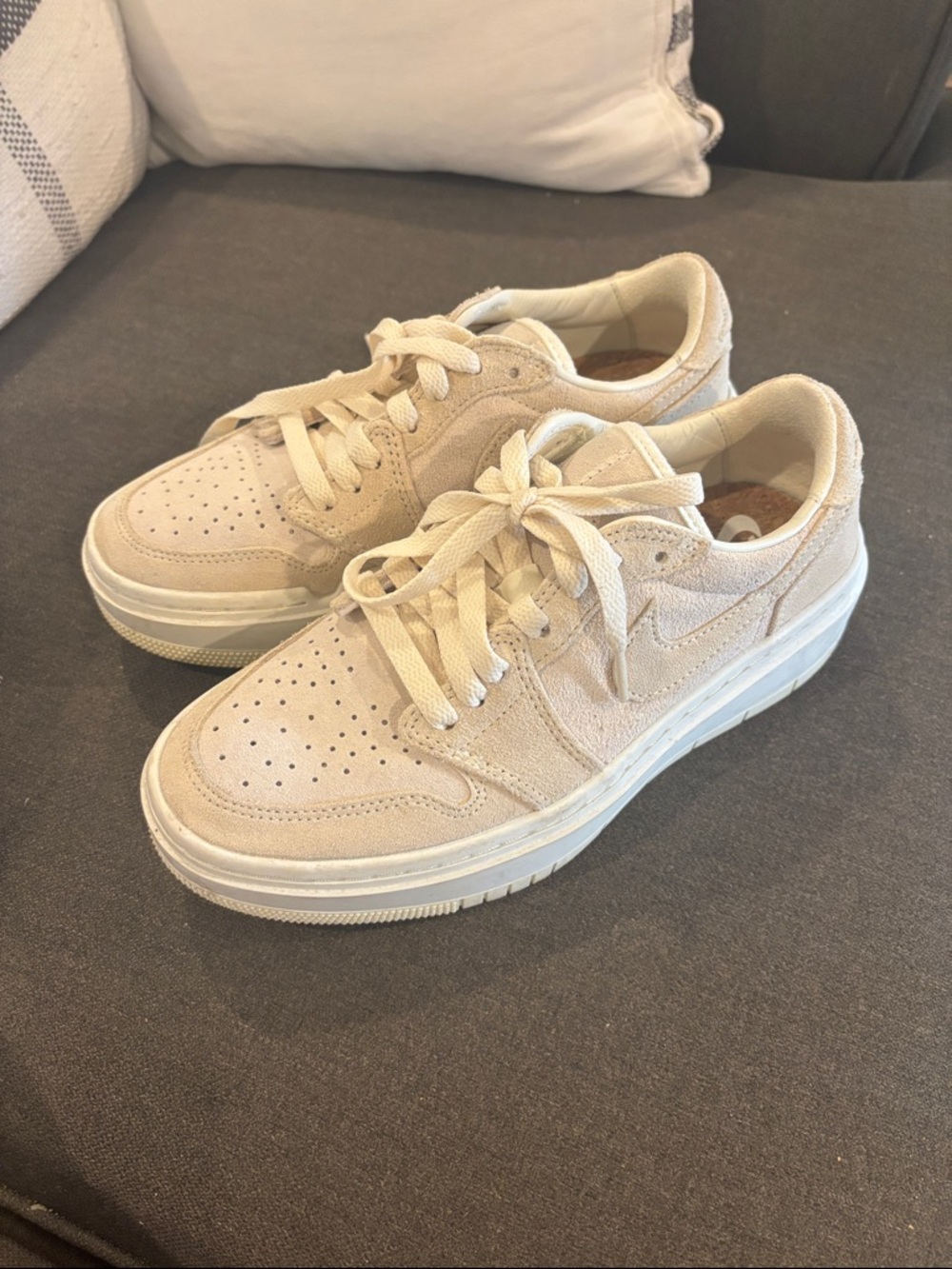Women's Suede Lace-Up Sneakers in Light Beige - Picture 2 of 6